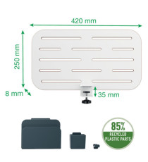 Pannello forato piccolo - per scrivanie compatte Sit-Stand - con portapenne, gancio e portariviste - 42 x 25 x 0,8 cm -