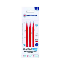 Refill per penne gel cancellabili  - punta 0,7 mm - rosso - Osama - conf. 3 pezzi