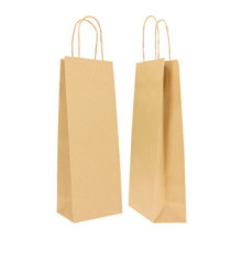 Portabottiglie BARBERA - maniglie cordino - 14 x 9 x 38 cm - carta biokraft - avana - Mainetti Bags - conf. 20 pezzi