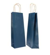 Portabottiglie BARBERA - maniglie cordino - 14 x 9 x 38 cm - carta biokraft - blu - Mainetti Bags - conf. 20 pezzi