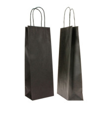 Portabottiglie BARBERA - maniglie cordino - 14 x 9 x 38 cm - carta biokraft - nero - Mainetti Bags - conf. 20 pezzi