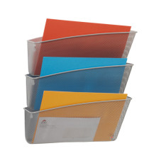 Portadocumenti da parete Mesh - 3 vaschette in rete metallica - argento - Alba