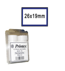 Rotolo da 600 etichette per Printex Z 17 - 26x19 mm - adesivo permanente - bianco - cornice blu - Printex - nero - pack