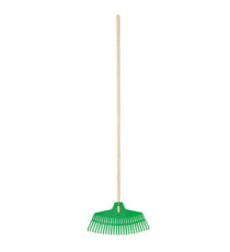 Scopa 25 denti - per erba e foglie - con manico in legno - 47 x 165 cm - Verdemax