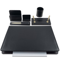 Servizio scrittoio Classic - similpelle - 6 componenti - nero - City Time