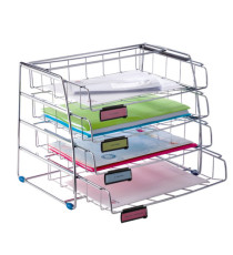 Set da 4 vaschette scorrevoli - 39 x 30 x 31,5 cm - vaschette 6,5 cm - metallo - Alba
