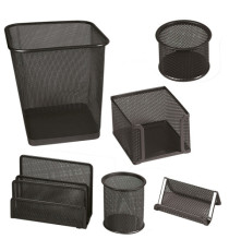 Set scrivania - 6 accessori - rete metallica - nero - Lebez