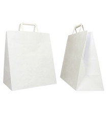 Shopper Flat Large - maniglie piattina - 28 x 17 x 32 cm - carta kraft - bianco - Mainetti Bags - conf. 250 pezzi