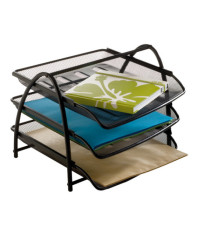 Vaschetta portacorrispondenza Mesh - 3 ripiani - 34 x 29 x 24,5 cm - rete metallica - nero - Alba