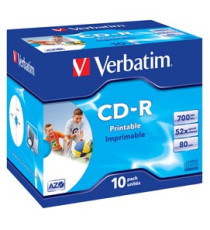 Verbatim - Scatola 10 CD-R DataLife Plus - Jewel Case - 1X-52X - stampabile inkjet - 43325 - 700MB