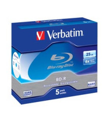 Verbatim - Scatola 5 DVD Blu Ray BD-R SL - Jewel Case - Bianco/Blu - 43715 - 25GB