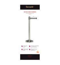 Colonnina segnapercorso cromata - altezza 100 cm - nastro retrattile grigio da 210 cm - Securit