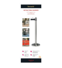 Colonnina segnapercorso cromata - altezza 100 cm - nastro retrattile nero da 210 cm - Securit