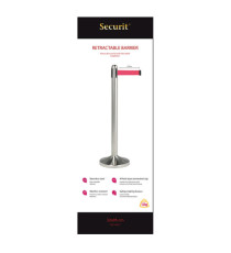 Colonnina segnapercorso cromata - altezza 100 cm - nastro retrattile rosso da 210 cm - Securit