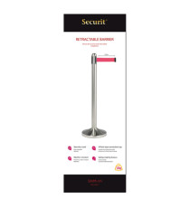 Colonnina segnapercorso cromata - altezza 100 cm - nastro retrattile rosso da 210 cm - Securit