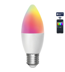 Lampadina LED Smart C37 E27 6,5W Bluetooth Mesh RGB+CCT 555 lumen, compatibile con Alexa e Google Home