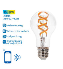 Lampadina led a filamento Smart A60 E27 4.9W Bluetooth Mesh RGBW 420 lumen, IP20 compatibilità con Alexa e Google Home