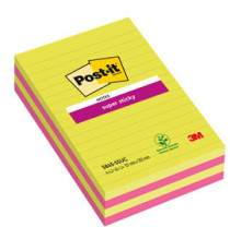 Blocco foglietti Post-it Super Sticky rettangolari - 5845-4SSUC - a righe - 127 x 203 mm - colori Ultra - 45 fogli - Pos
