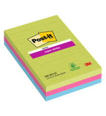 Blocco foglietti Post-it Super Sticky rettangolari - 660-3SSUC - a righe - 101 x 152 mm - colori Ultra - 90 fogli - Post