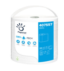 Bobina asciugatutto DryTech - 2 veli - diametro 25 cm - 23,4 cm x 152 mt -  400 strappi - finitura liscia - bianco - Pap