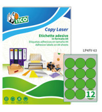 Etichette adesive tonde LP4F - in carta - con margini - permanenti - diametro 63,5 mm - 12 et/fg - 70 fogli - verde fluo