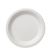Piatto piano monouso Bio - rotondo - diametro 17,5 cm - cellulosa/canna da zucchero - bianco - Leone - conf. 50 pezzi