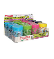 Temperamatite Fancy - 3 fori - c/contenitore - colori e fantasie assortiti - Arda