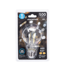 Lampadina led a filamento A60 4W attacco E27 500 lumen 6500K luce fredda D60H105mm Equivalenza lampada incandescente 42W