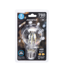 Lampadina led a filamento A60 6W attacco E27 780 lumen 6500K luce fredda D60H105mm Equivalenza lampada incandescente: 58W