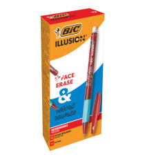 Penna a sfera con cappuccio Gelocity Illusion - gel cancellabile - punta 0,7 mm - rosso - Bic - conf. 12 pezzi