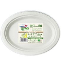 Piatto piano monouso - ovale midi - 19 x 25,4 cm - cellulosa - bianco - Dopla Green - conf. 50 pezzi