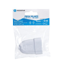 Presa volante 16A bianca 250V 2P+E max 3680W standard italiano IP20 per interno in PC ignifugo con protezione bambini e rame
