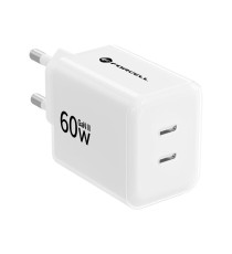 Caricabatterie con Cavo Forcell F-Energy GaN III 60W 2x USB-C PD PPS AVS SFC 2.0 QC4.0 + USB-C 60W 1m Bianco