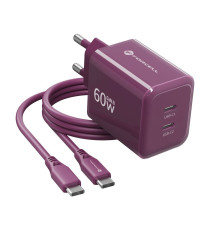 Caricabatterie con Cavo Forcell F-Energy GaN III 60W 2x USB-C PD QC4.0 PPS AVS SFC 2.0 + USB-C 60W 1m Bordeaux