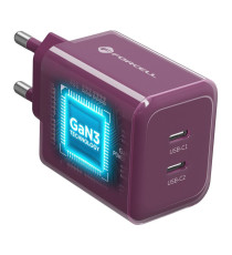 Caricabatterie con Cavo Forcell F-Energy GaN III 60W 2x USB-C PD QC4.0 PPS AVS SFC 2.0 + USB-C 60W 1m Bordeaux