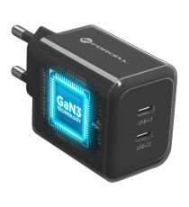 Caricabatterie con Cavo Forcell F-Energy GaN III 60W 2x USB-C PD QC4.0 PPS AVS SFC 2.0 + USB-C 60W 1m Nero
