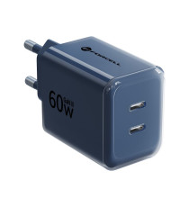 Caricabatterie con Cavo Forcell F-Energy GaN III 60W 2x USB-C PD QC4.0 PPS AVS SFC 2.0 + USB-C 60W 1m Blu Navy