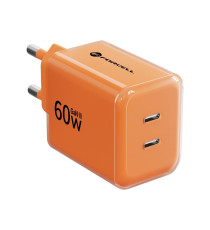 Caricabatterie con Cavo Forcell F-Energy GaN III 60W 2x USB-C PD QC4.0 PPS AVS SFC 2.0 + USB-C 60W 1m Arancione