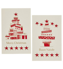 Biglietto Natale - doppio - 9 x 14 cm - cartoncino - fantasie assortite - bianco - Rex Sadoch