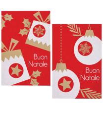 Biglietto Natale - doppio - 9 x 14 cm - cartoncino - fantasie assortite - rosso - Rex Sadoch