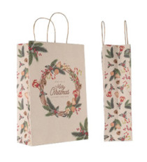 Shopper - maniglie cordino - 26 x 11 x 37 cm - carta kraft - natale ghirlanda verde - Mainetti Bags - conf. 25 pezzi