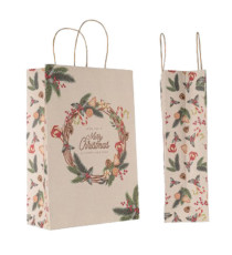 Shopper - maniglie cordino - 36 x 12 x 40 cm - carta kraft - natale ghirlanda verde - Mainetti Bags - conf. 25 pezzi