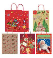 Shopper in carta kraft - con manici - 16 x 21 x 8 cm - fantasia natale - Rex Sadoch