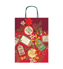 Shopper in carta kraft - con manici - 16 x 21 x 8 cm - fantasia natale - Rex Sadoch