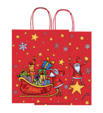 Shopper in carta kraft - con manici - 26 x 34,5 x 12 cm - fantasia natale - Rex Sadoch