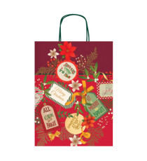 Shopper in carta kraft - con manici - 36 x 46 x 12 cm - fantasia natale - Rex Sadoch