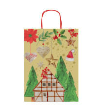 Shopper in carta kraft - con manici - 36 x 46 x 12 cm - fantasia natale - Rex Sadoch