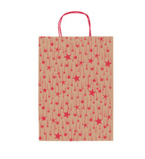 Shopper natale - 16 x 8 x 21 cm - carta kraft - fantasia stelline - rosso - Rex Sadoch