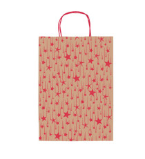 Shopper natale - 16 x 8 x 21 cm - carta kraft - fantasia stelline - rosso - Rex Sadoch