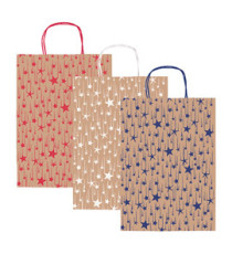 Shopper natale - 26 x 12 x 36 cm - carta kraft - fantasia stelline - colori assortiti - Rex Sadoch